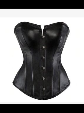 Black Faux Leather Overbust Corset